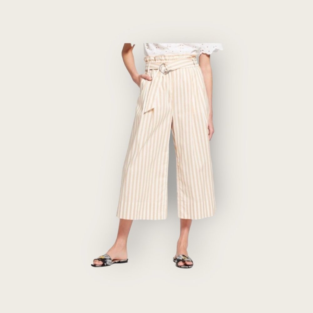 New Who What Wear Paperbag Waist Pinstripe Wide Leg Crop Pants Small
